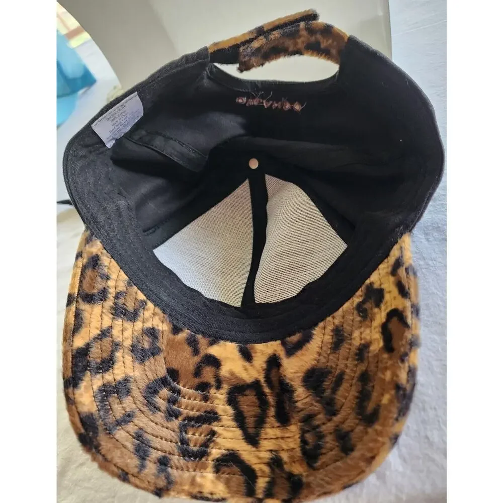 Vintage Rainforest Cafe Orlando Leopard Print Brim Black Baseball Cap Hat